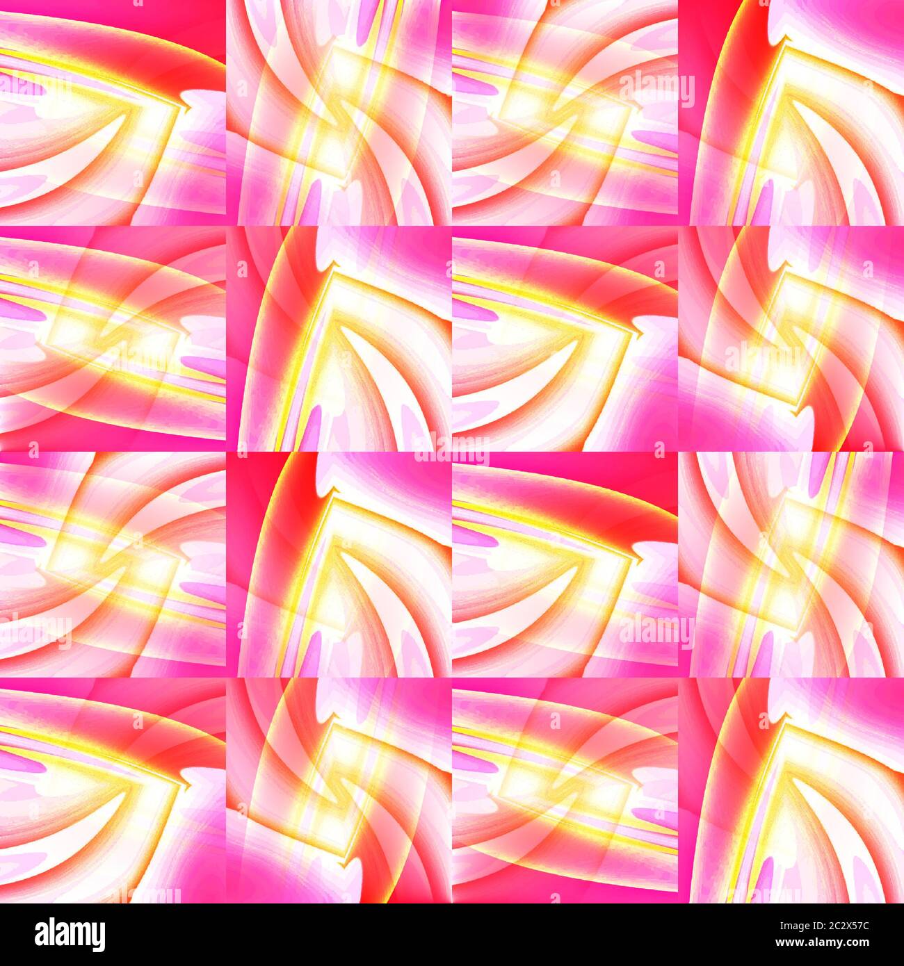 Komplizierte Quadrate Muster gelb orange rosa rot violett verschoben Stockfoto