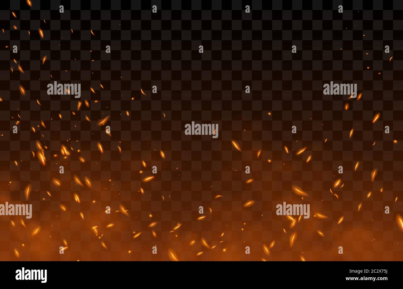 Rauch, Funken und Feuerpartikel, die Glut auffliegen und Asche verbrennen. Vektor realistische Wärmewirkung der Flamme in Lagerfeuer, von Schmiede oder Hölle Stock Vektor