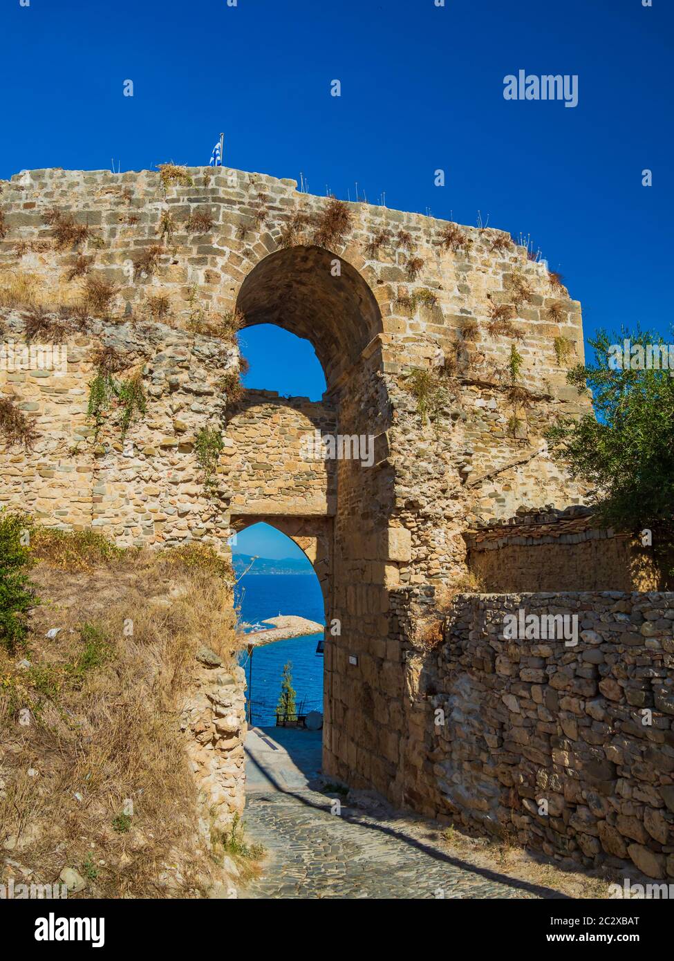 Im Inneren des Coroni-Schlosses in Griechenland Stockfoto