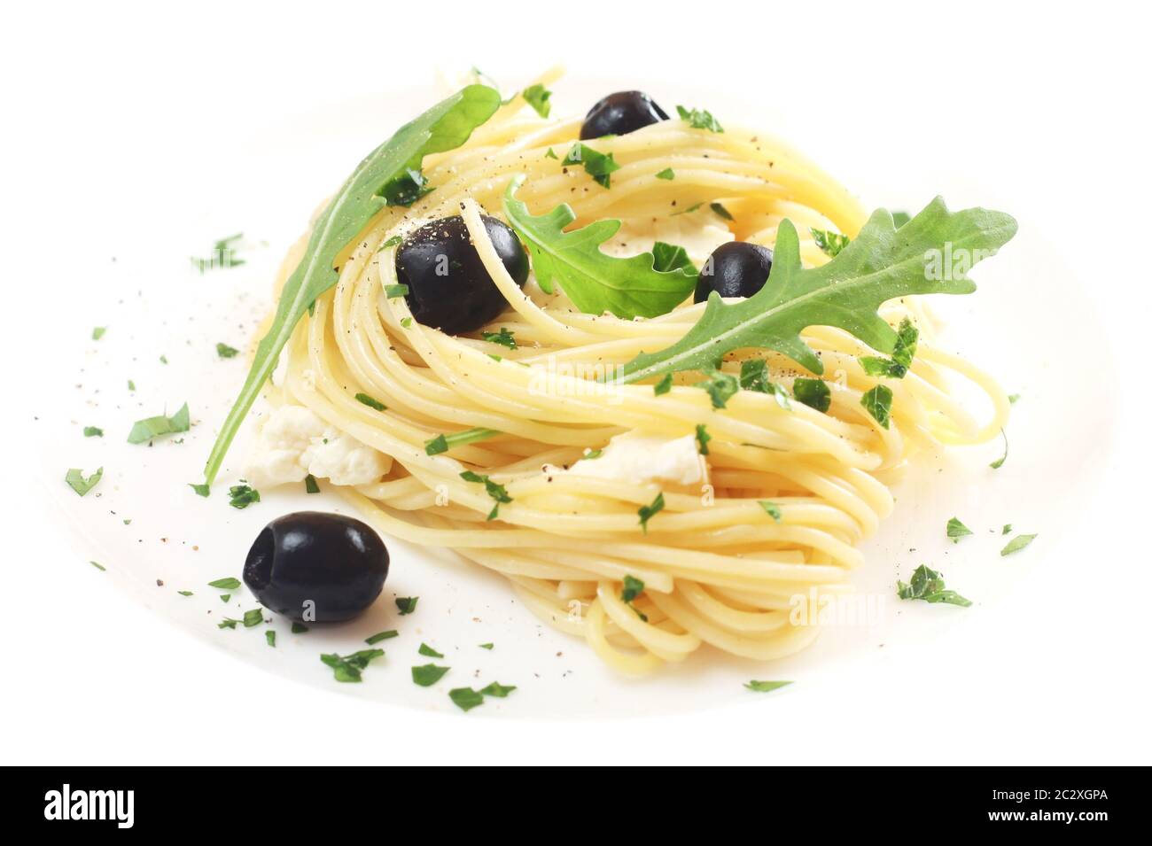 Spaghetti Mit Oliven Stockfoto