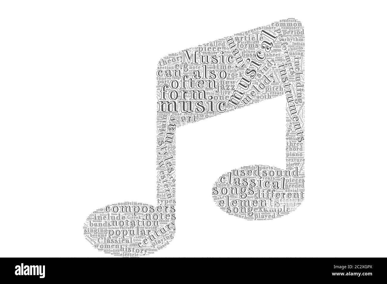Musik Wort Wolke auf dem isolierten Hintergrund Stockfoto