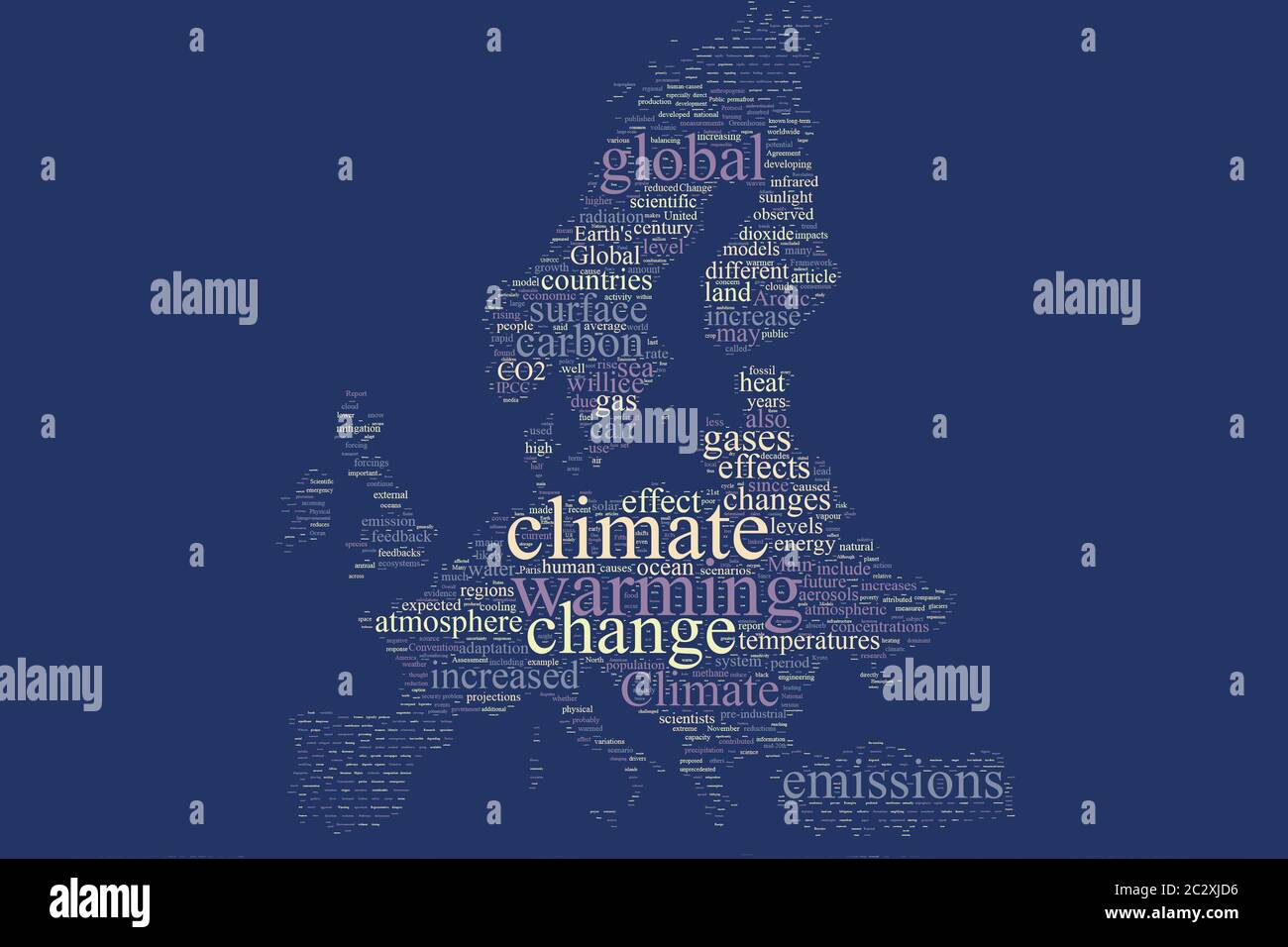 Klimawandel Europa Karte Wort Wolke auf dem isolierten Hintergrund