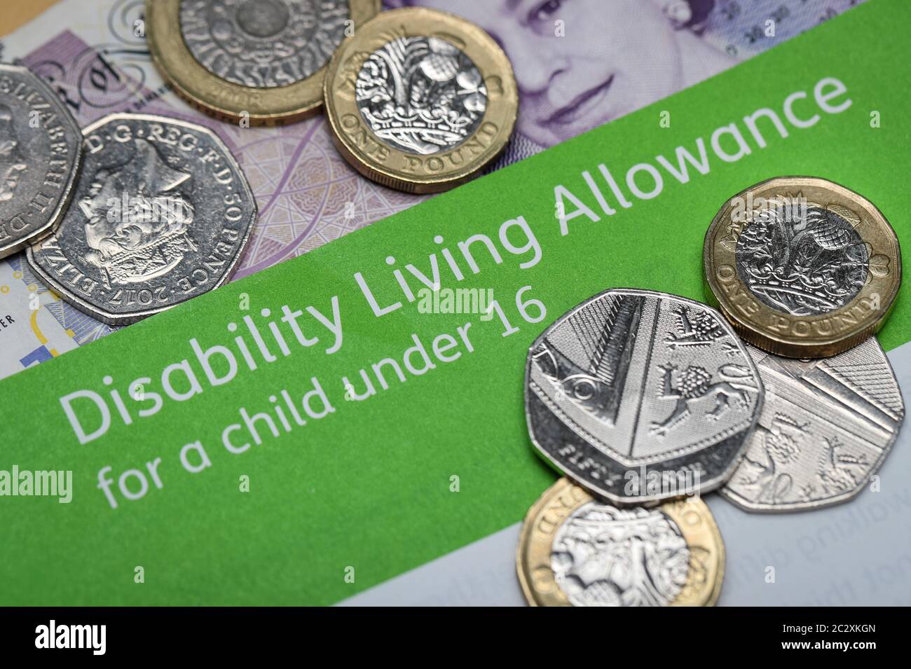 DLA-Formular für Lebensunterhalt mit Behinderung in Großbritannien Stockfoto