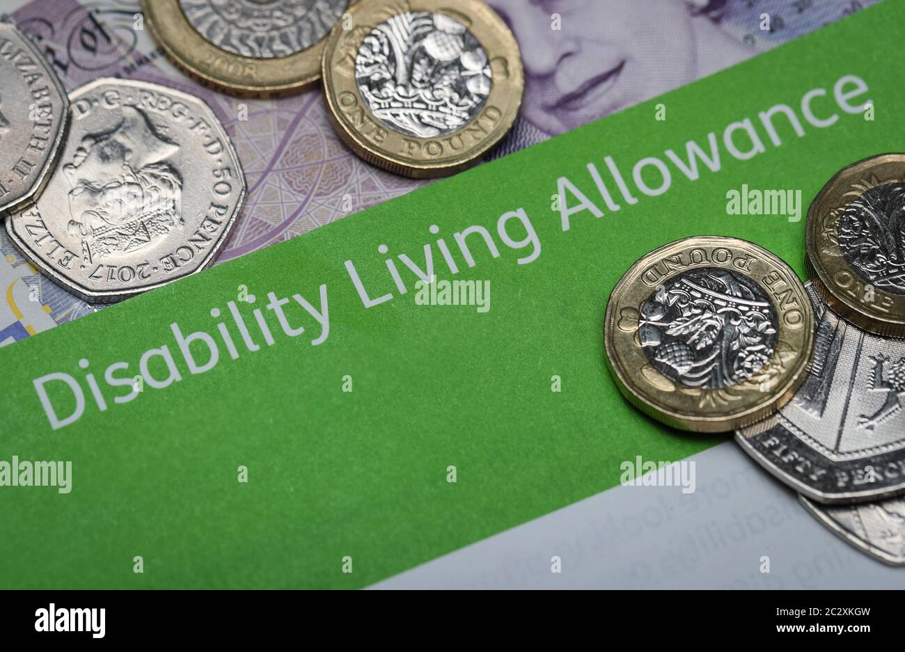DLA-Formular für Lebensunterhalt mit Behinderung in Großbritannien Stockfoto