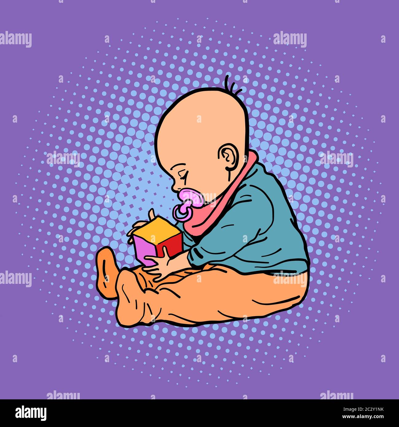 Kleine Kinder spielen mit einem Würfel. Comic cartoon Pop Art retro Vektor illustration Zeichnung Stockfoto