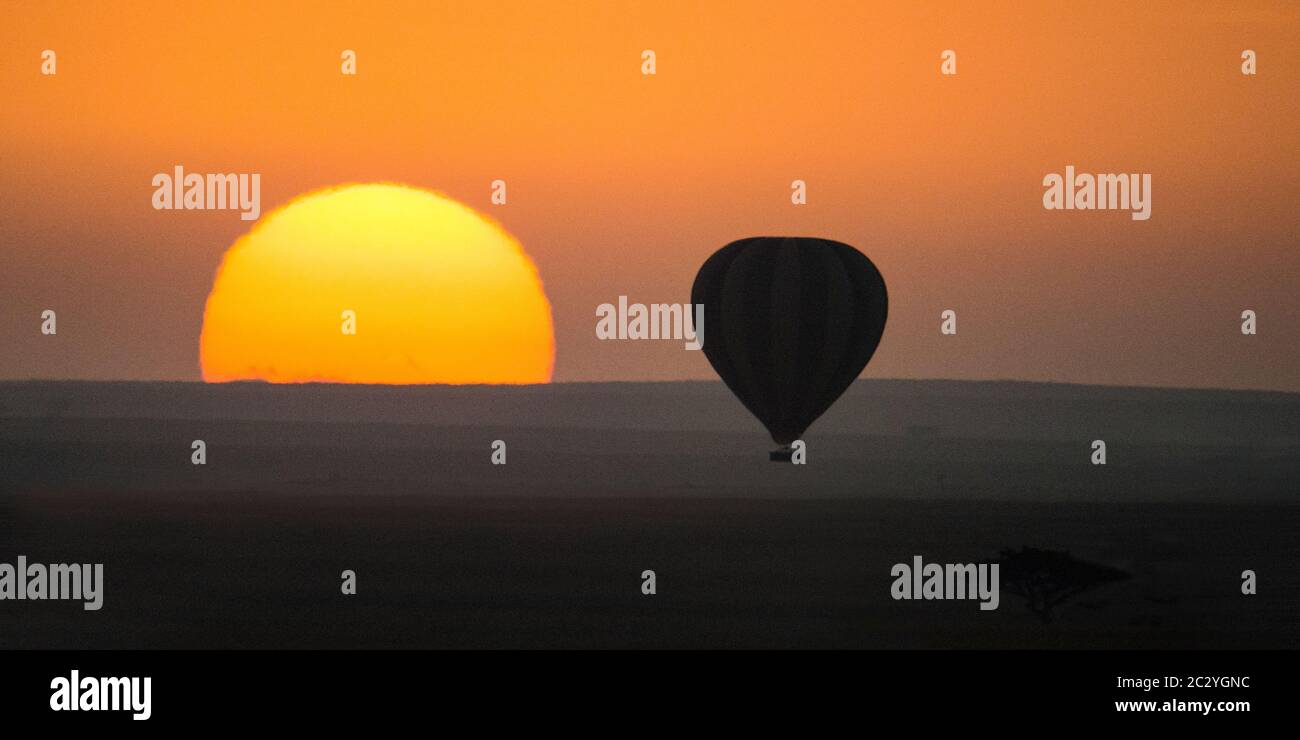 Ballon in Serengeti Sonnenaufgang, Serengeti, Tansania, Afrika Stockfoto