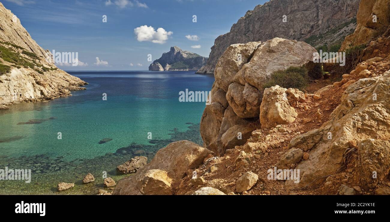 Küste und Bucht Cala Boquer, Port De Pollenca, Mallorca, Balearen, Spanien, Europa Stockfoto