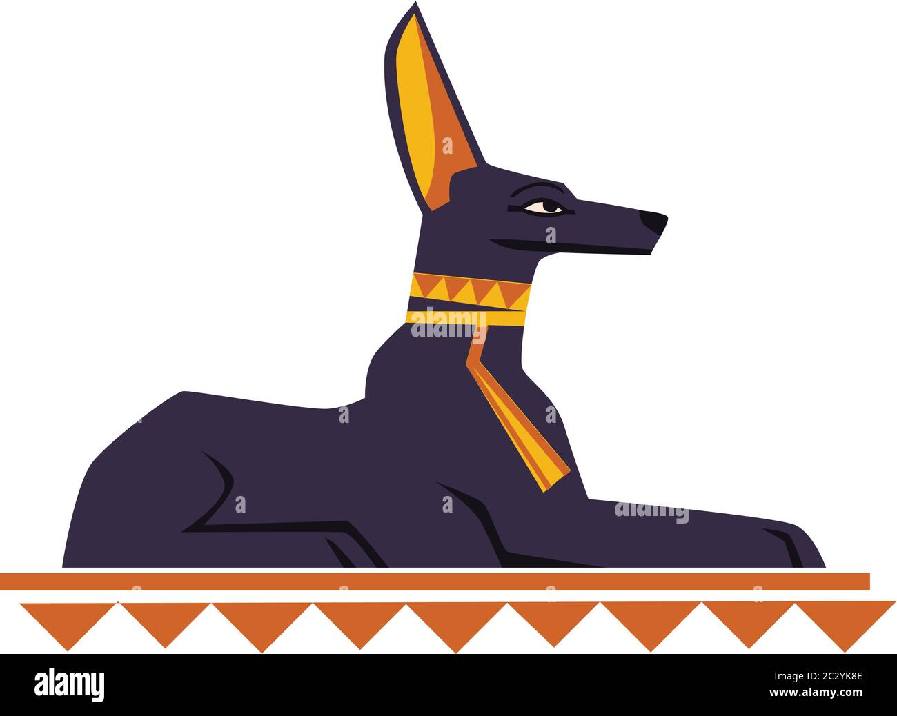 Alte Ägypten gott Hund oder Schakal Vektor Cartoon Illustration. Ägyptische Kultur Symbol, schwarze Statue des gottes Anubis, heilige Tier isoliert auf weiß Stock Vektor