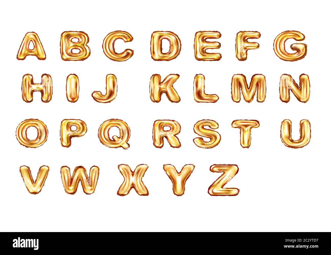 Alphabet goldene Ballons realistische Vektor. Aufblasbare abc Buchstaben  aus Gold Metallfolie für Kinderfeste, Geburtstag feiern, glänzend  Schriftart-Set Stock-Vektorgrafik - Alamy