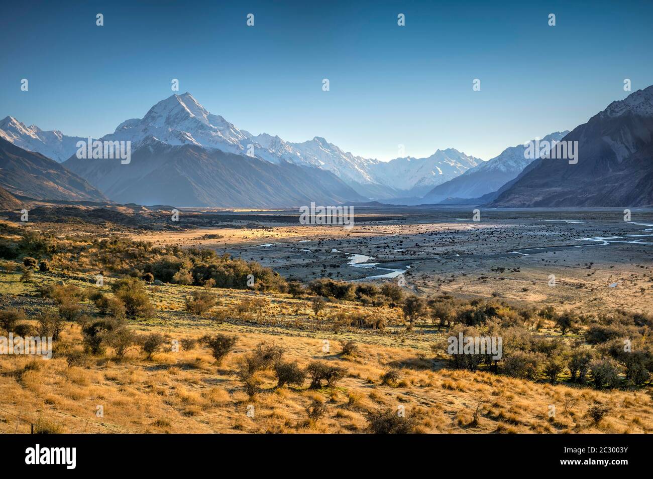 Tasman River Valley, Aoraki, Mount Cook National Park, Twizel, Canterbury, Neuseeland Stockfoto