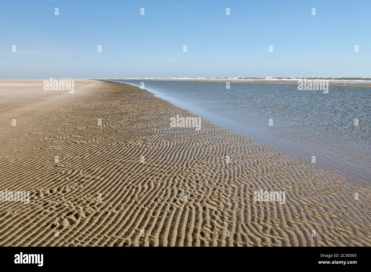 Wasserrand am Strand von Borkum, Ostfriesische Insel, Niedersachsen, Deutschland Stockfoto