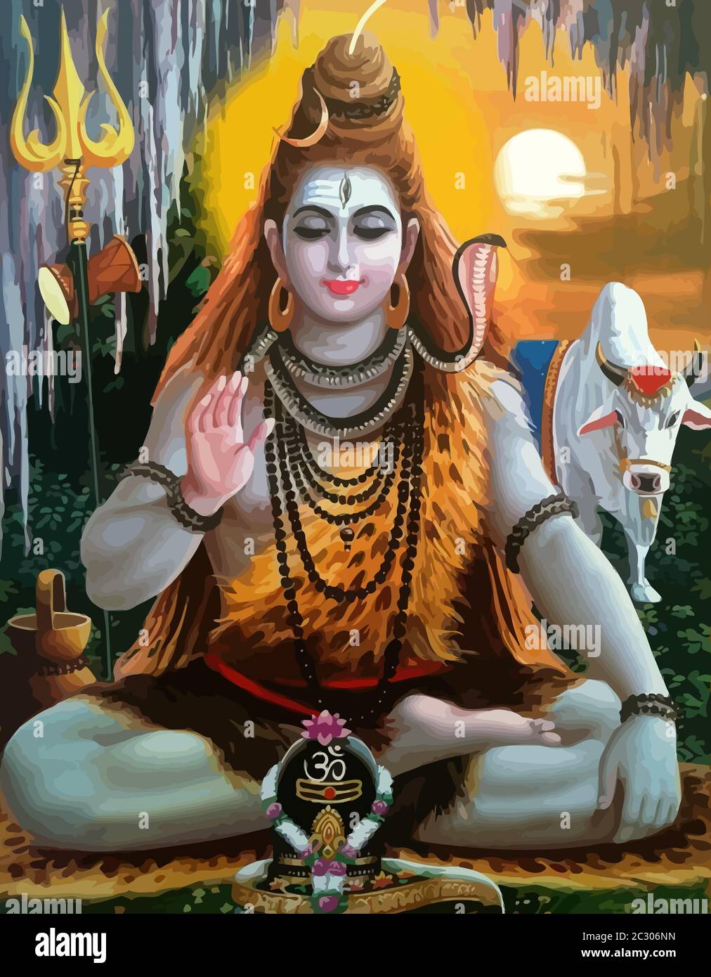 Hinduismus fürst shiva gott Ochse Schlange Tier spirituelle Illustration heilig Stockfoto