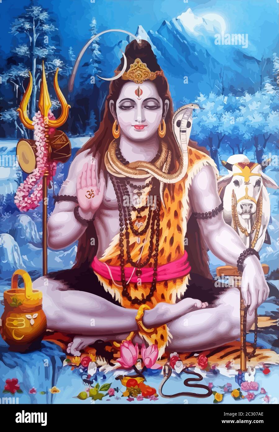 Hinduismus spiritueller blauer fürst shiva heilige Macht ox weiße Illustration Stockfoto
