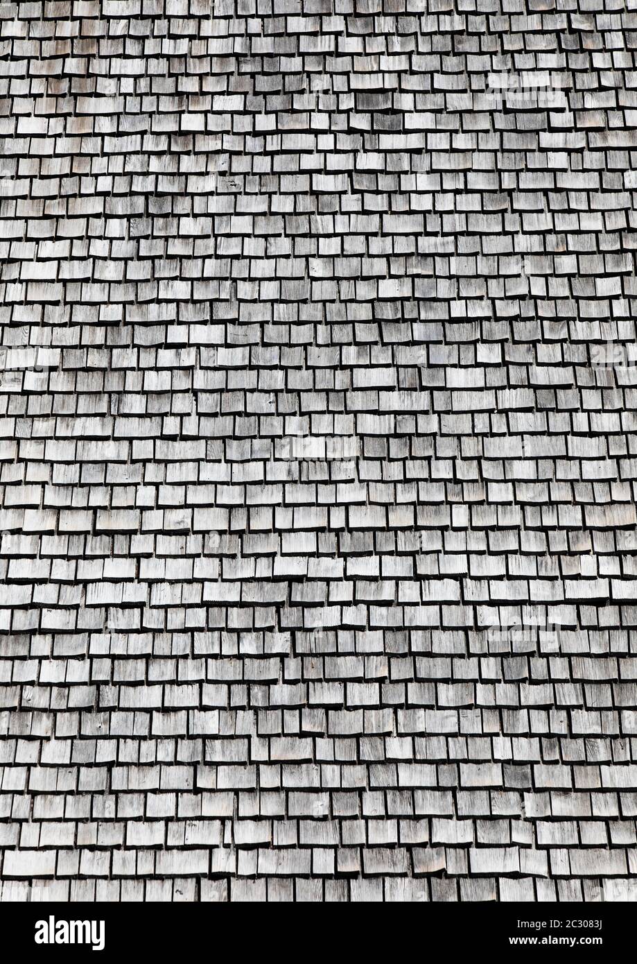 Fassade eines Holzhauses mit verwitterten Holzschindeln, Almtal, Oberösterreich, Österreich Stockfoto