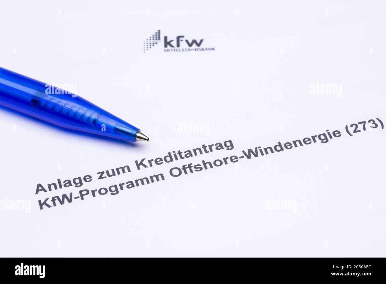 KfW-Förderbank Antragsformular, Kreditantrag für Offshore-Windenergie, Deutschland Stockfoto