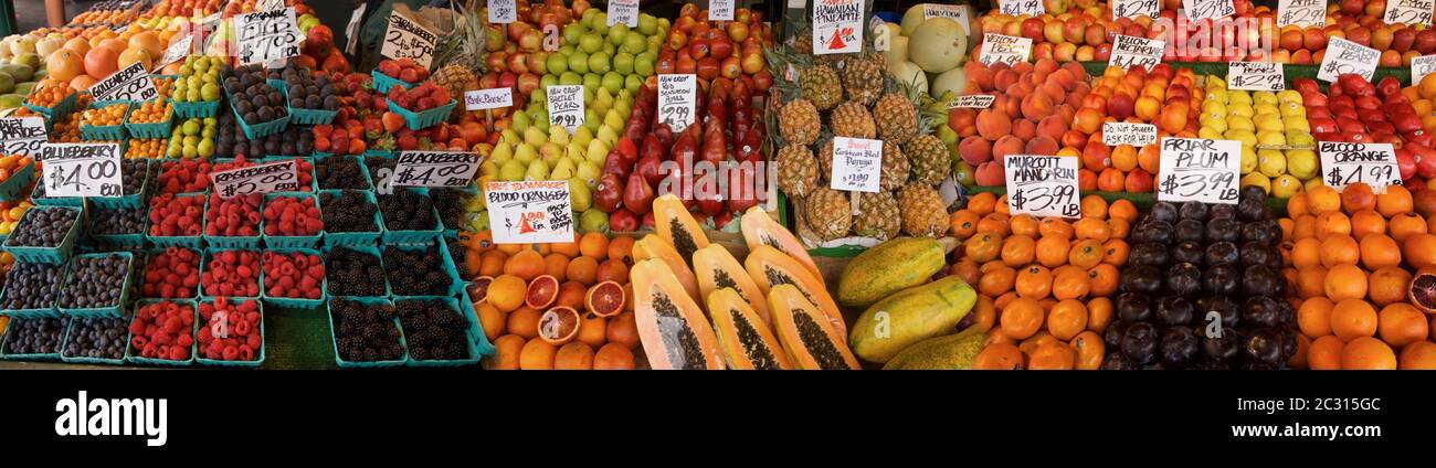 Blick auf Obst auf Pike Place Market, Seattle, Washington, USA Stockfoto