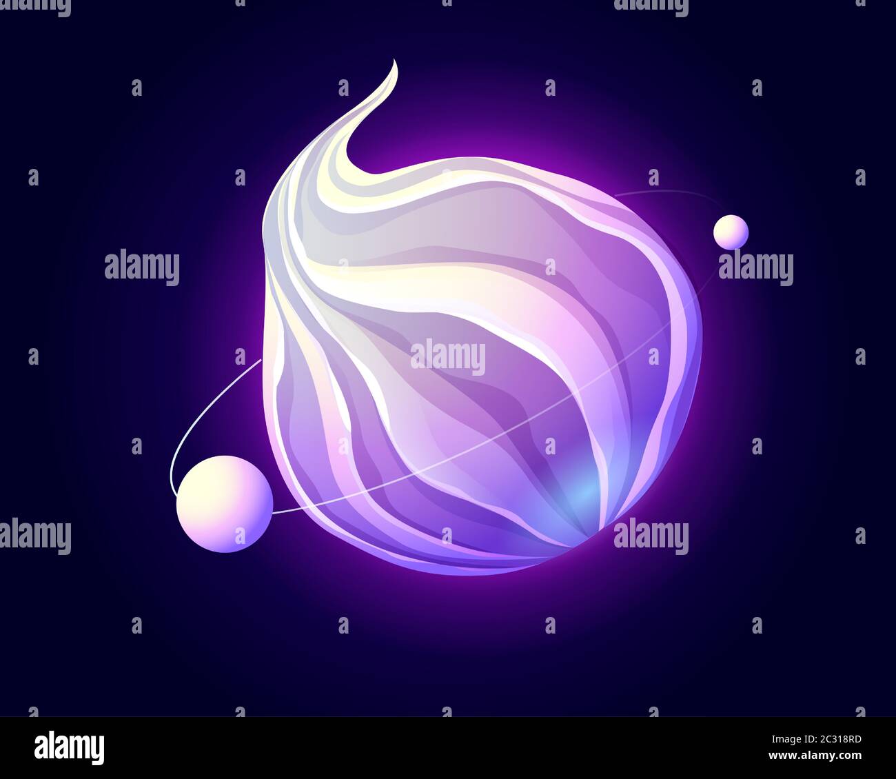 Meringues Planet im Weltraum. Vektor-Cartoon lustige Kunst der süßen Lebensmittel-Planeten, Kugel mit Marshmallow Textur im Kosmos. Abbildung für gui des Lüfters Stock Vektor