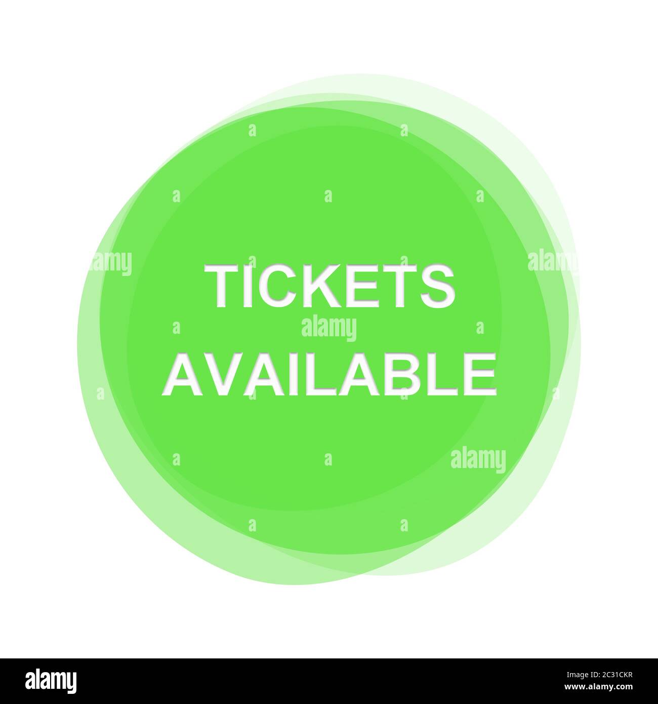 Isolierte, hellgrüne runde Taste, die die verfügbaren Tickets anzeigt Stockfoto
