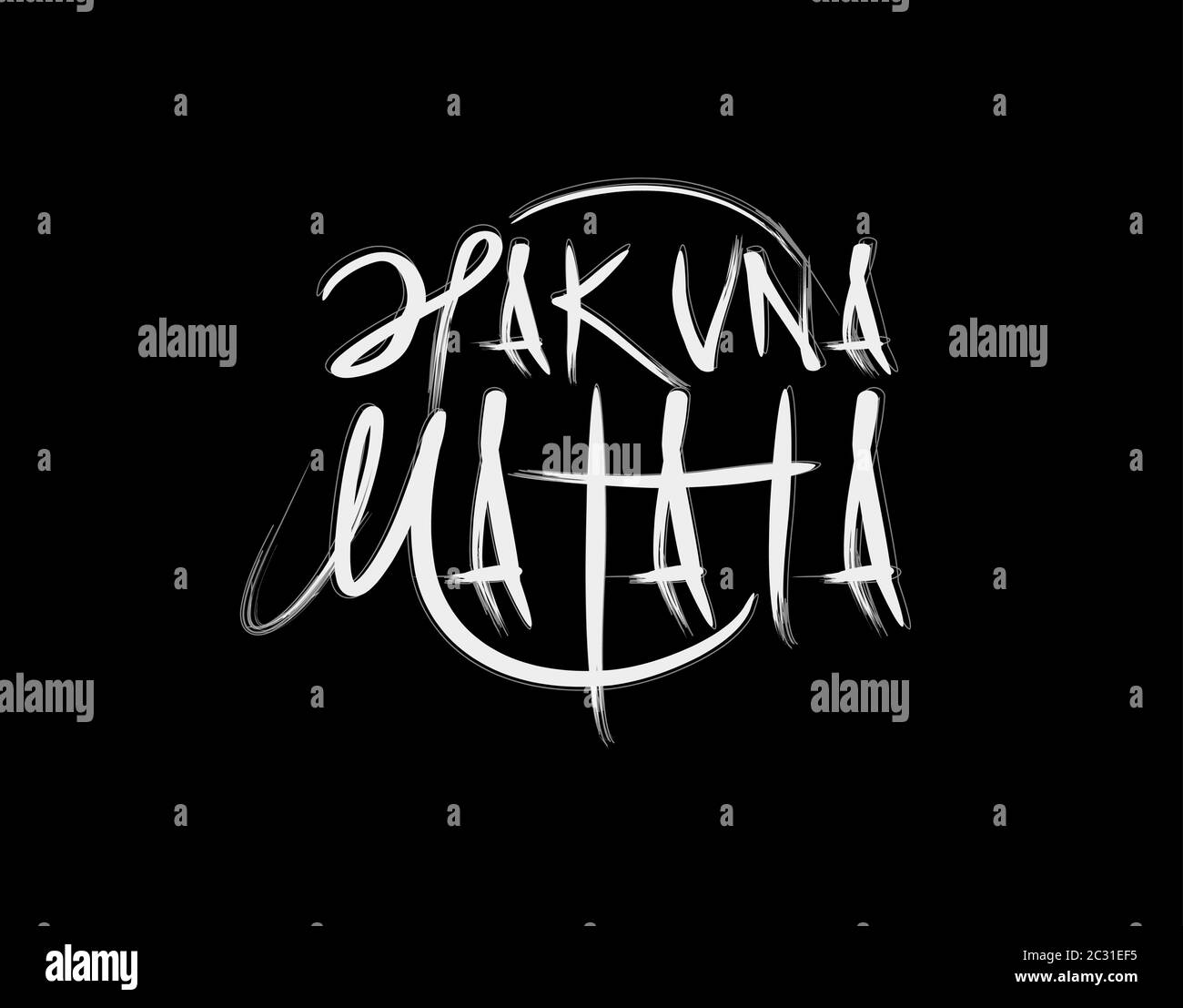 Hakuna Matata (Es gibt keine Sorgen) Schriftzug Text auf schwarzem Hintergrund in Vektor-Illustration Stock Vektor