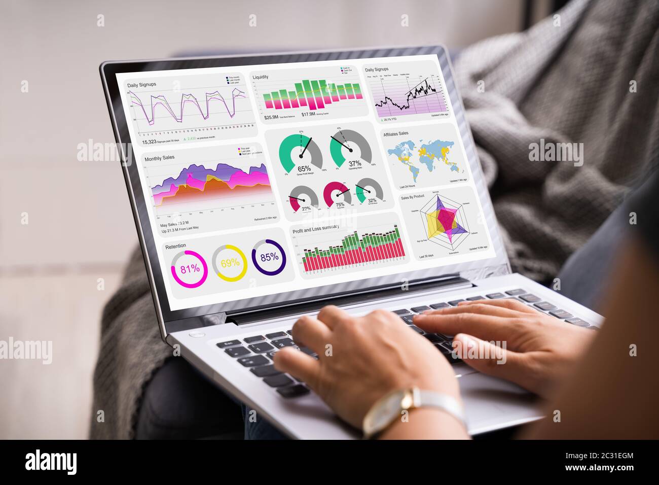 Online-KPI-Analyse Business-Grafiken auf Laptop-Computer Stockfoto