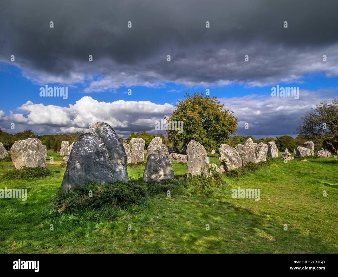 Megalithanlage von Kerzerho bei Erdeven, Morbihan, Bretagne, Frankreich Stockfoto