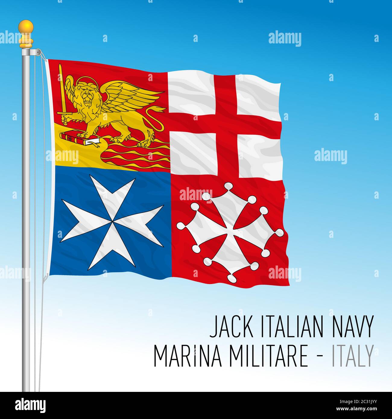 Jack Flagge der italienischen Marine, Italien, Vektor-Illustration Stock Vektor