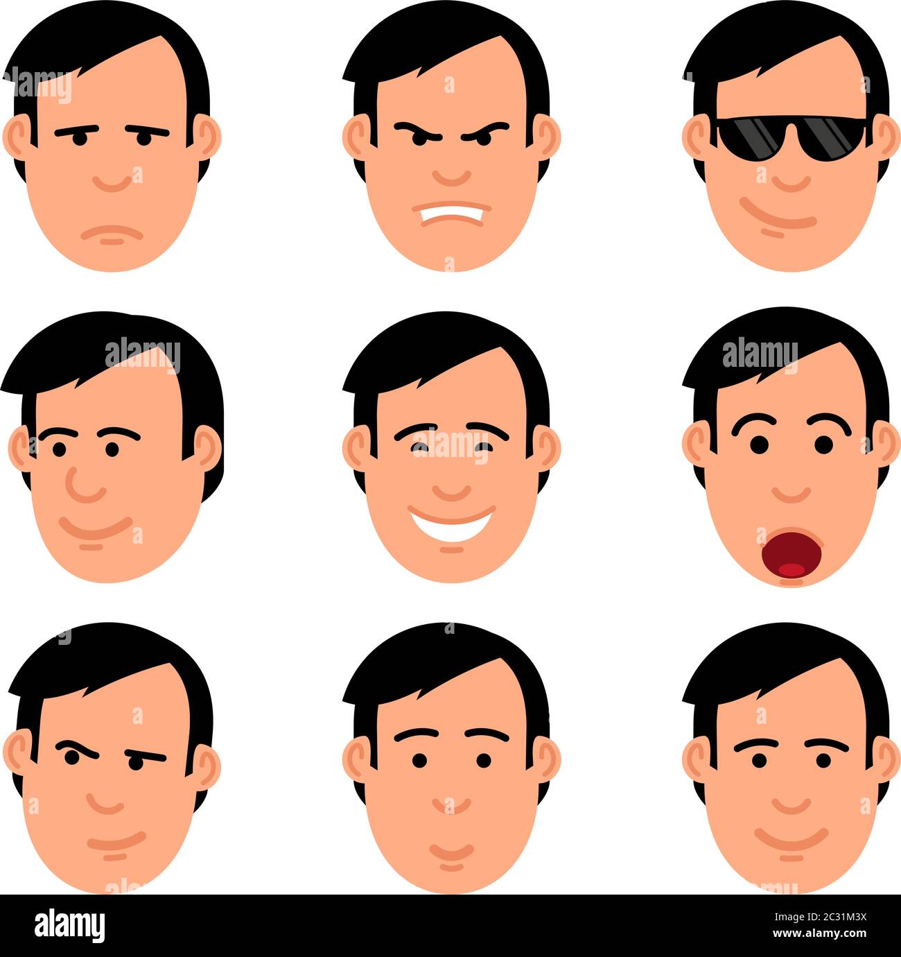 Cartoon Mann Kopf Satz von Emoji Stock Vektor