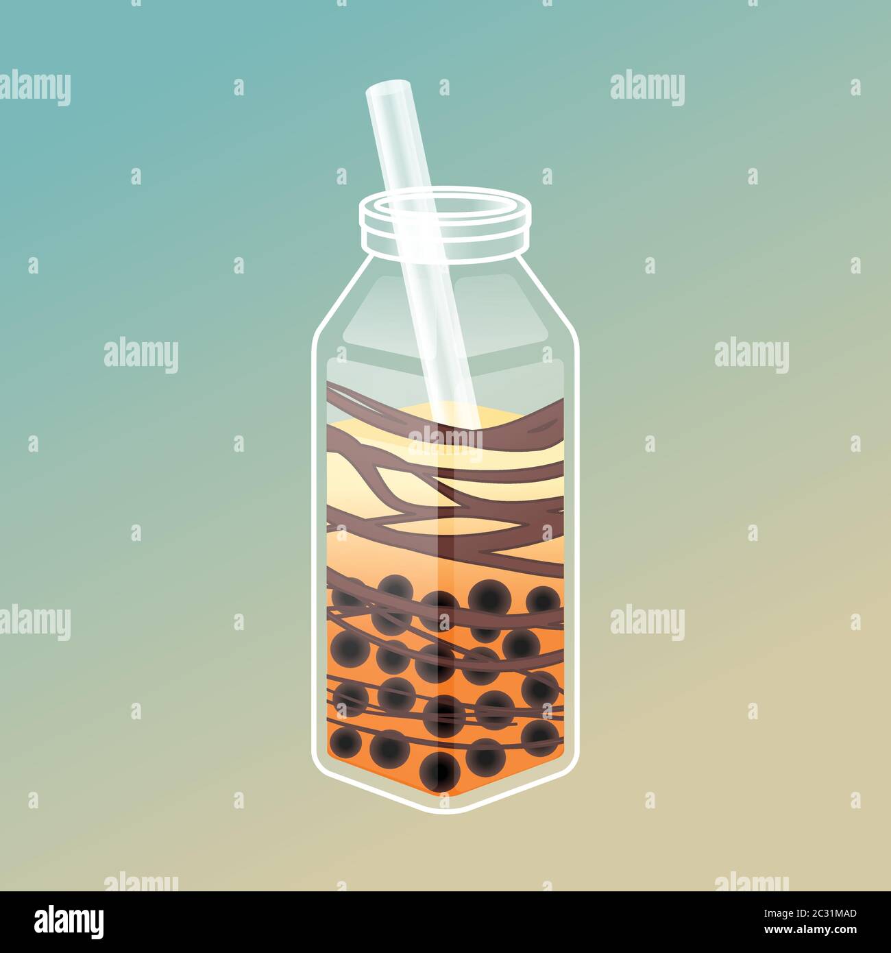 Bubble Tee Illustration mit leckeren Tapioka und Gelee. Boba Tee Illustration Design. Milchtee-Werbung und Logo-Vorlage. Stock Vektor