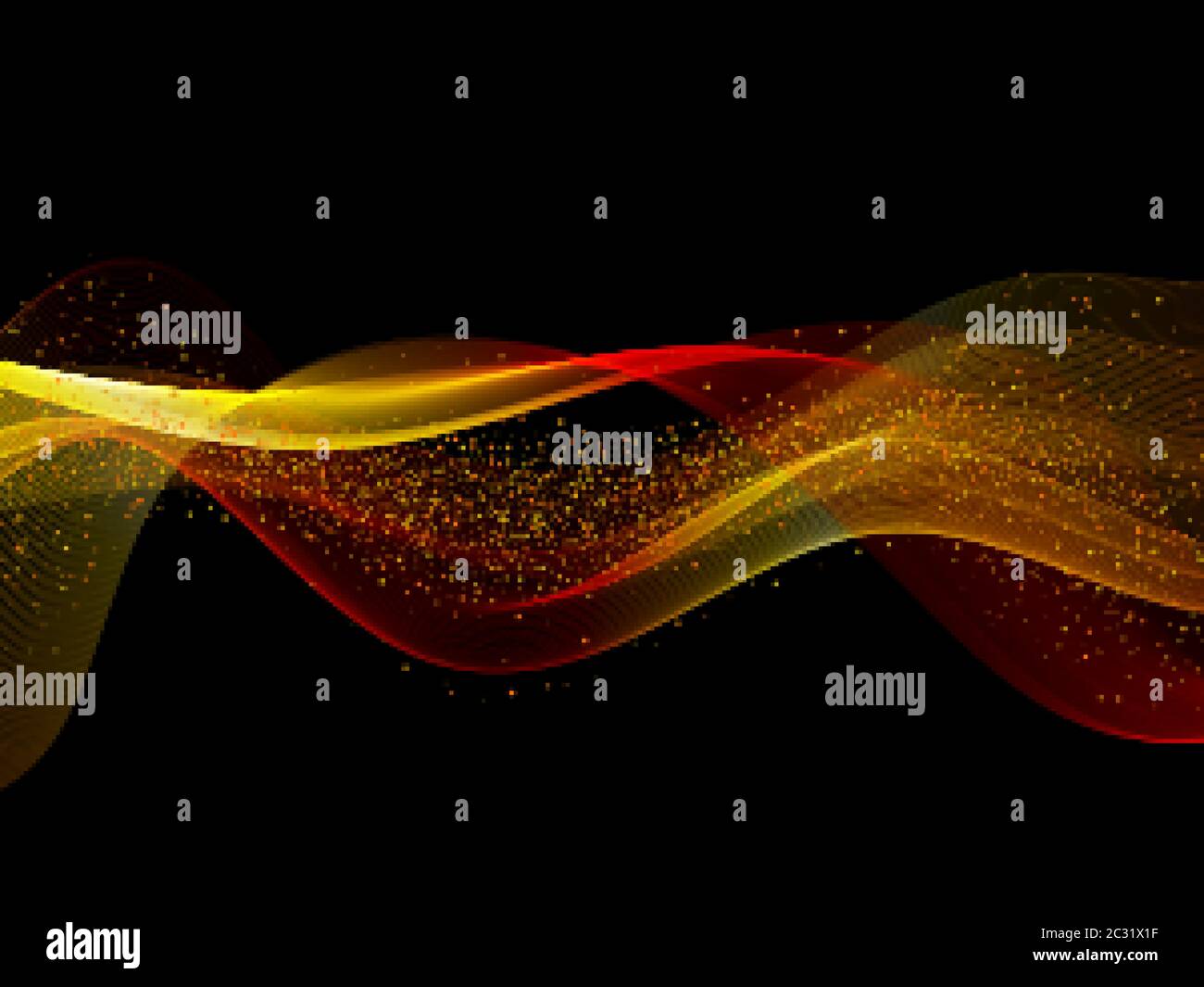 Abstraktes Gold-Wellen-Design. Glänzendes goldenes Moving Lines Design Element mit Glitzer-Effekt auf dunklem Hintergrund Stock Vektor