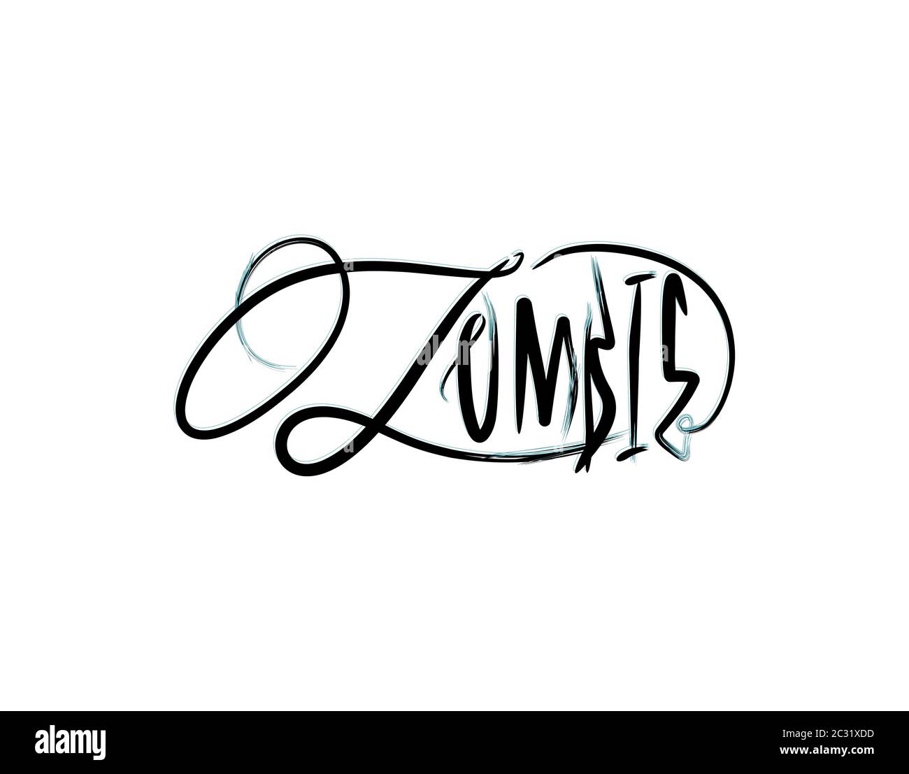 Zombie Schriftzug Text auf weißem Hintergrund in Vektor-Illustration Stock Vektor