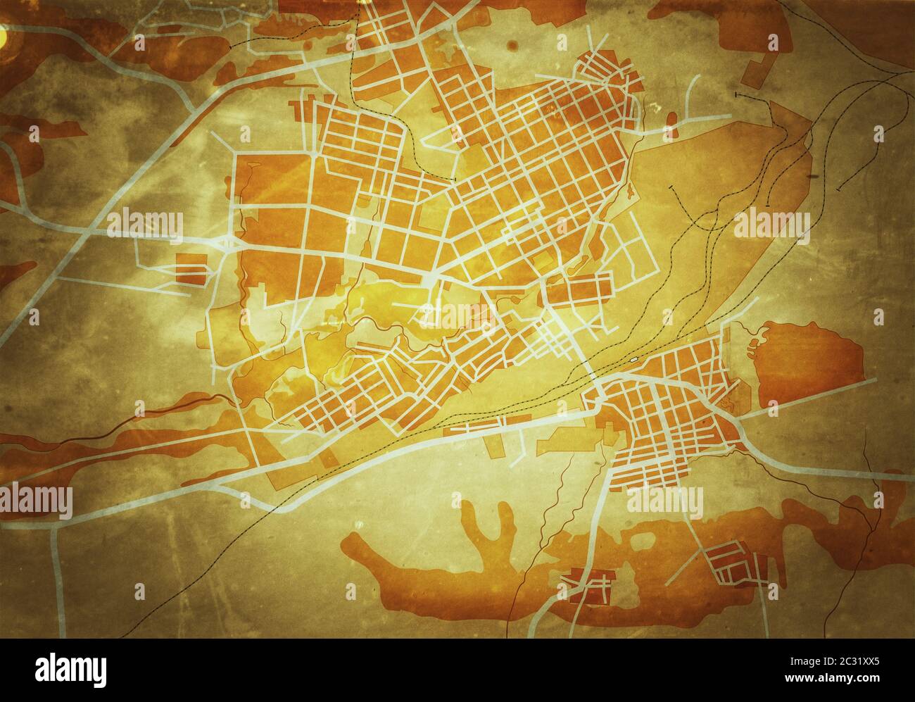 Karte der Stadt. Navigation Reiseführer, Route Urban Chart, geografische Lage. (Grunge Vintage Remake). Stockfoto