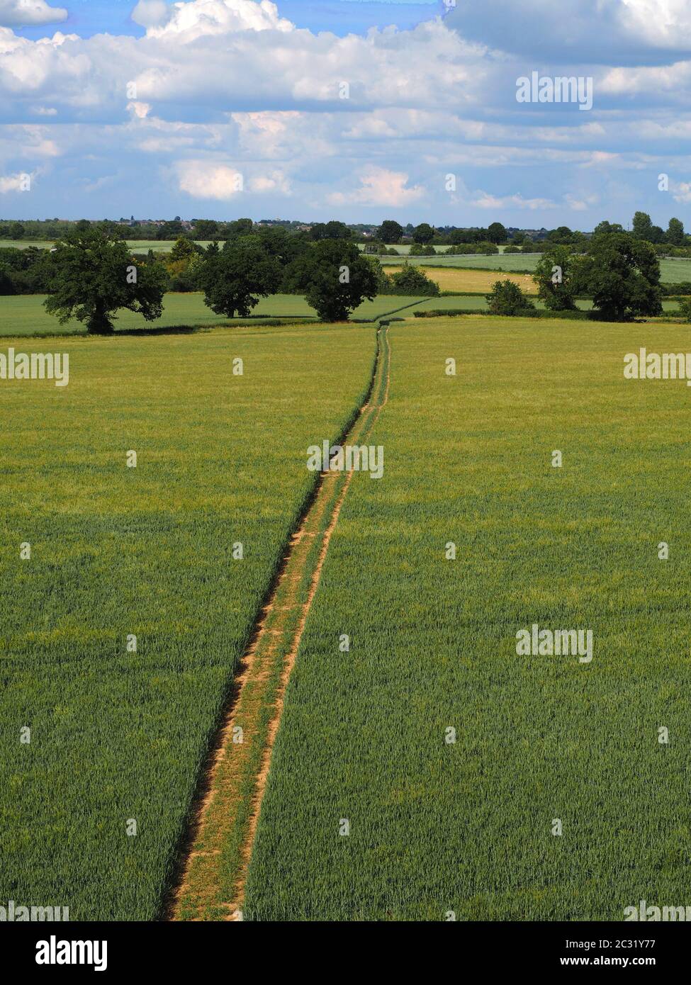 Blick über Ackerland von Blisworth in Richtung Milton Malsor, Northamptonshire, Großbritannien Stockfoto