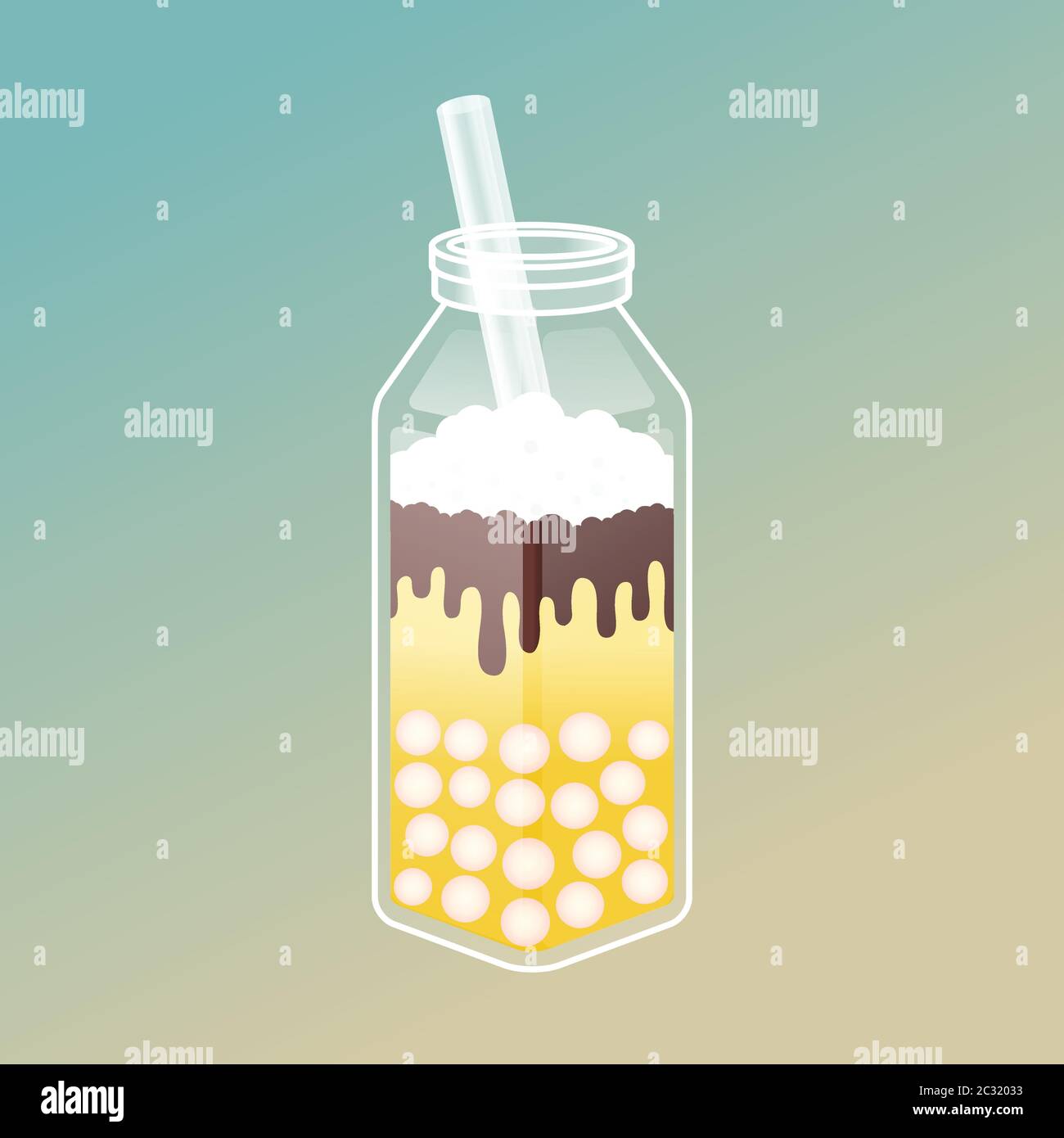 Bubble Tee Illustration mit leckeren Tapioka und Gelee. Boba Tee Illustration Design. Milchtee-Werbung und Logo-Vorlage. Stock Vektor