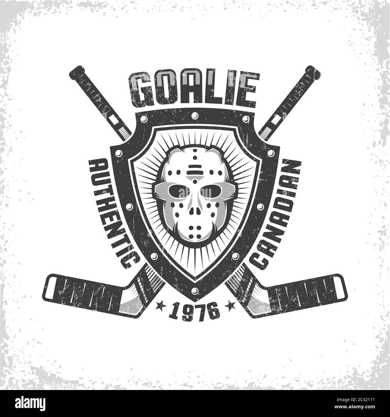 Emblem mit kanadischer Hockey Retro Maske auf dreieckigem Schild Stock Vektor