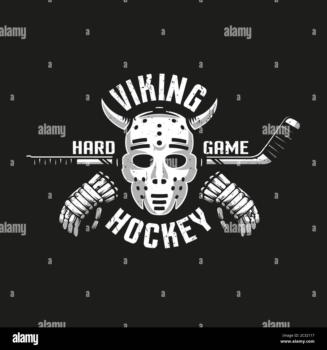 Viking Hockey Logo mit einer Retro Torwartmaske mit Hörnern Stock Vektor