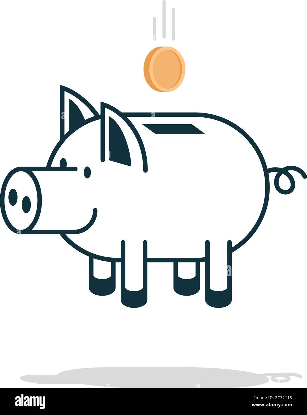 Schwein Sparschwein mit einer fallenden Münze Stock Vektor