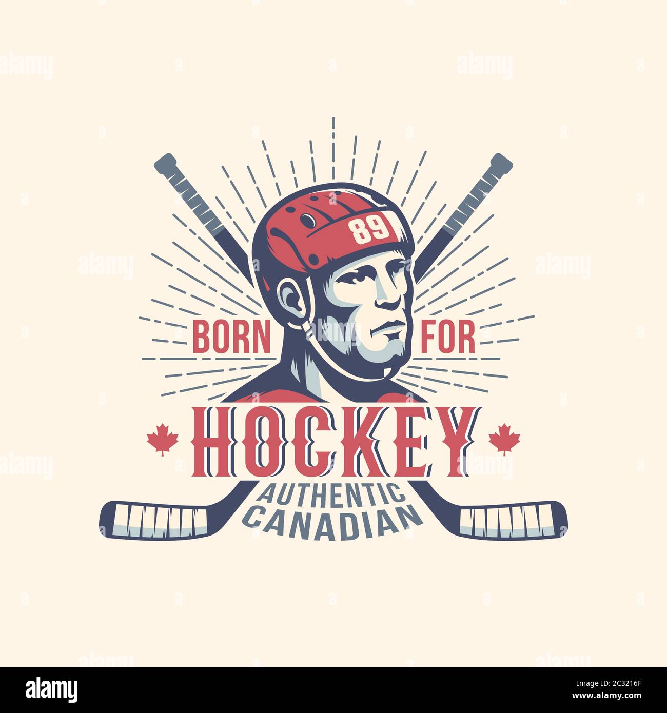 Maskottchen mit Sportdruck und Hockeyspieler und Stöcken im Vintage-Stil Stil Stock Vektor