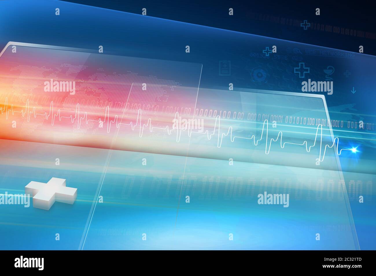 Medizinisches Gesundheitsstudio mit großen Flachbildschirmen, geeignet für medizinische und medizinische Nachrichten. 3D-Abbildung Stockfoto