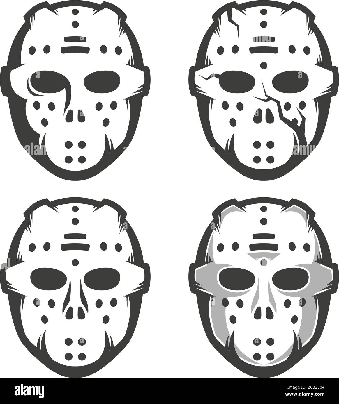 Retro Hockey Torwart Maske - Satz von vier Optionen Stock Vektor