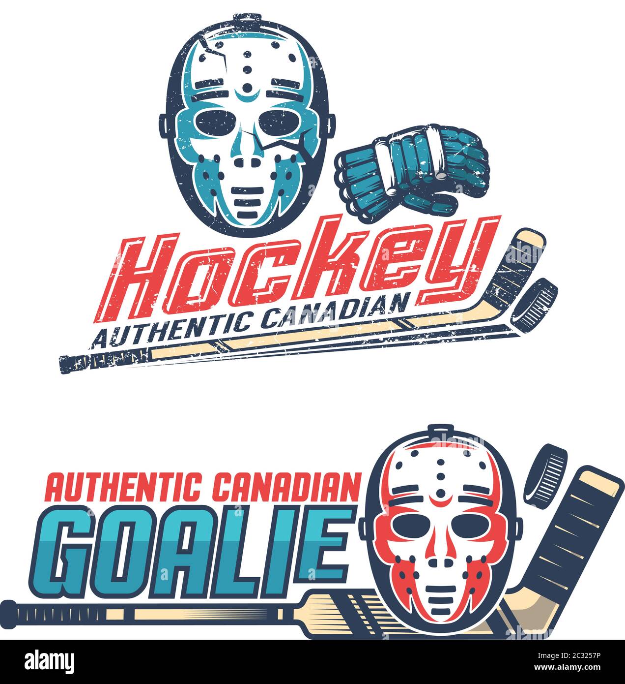 Einfache Vintage Hockey Embleme mit klassischer Torwartmaske Stock Vektor