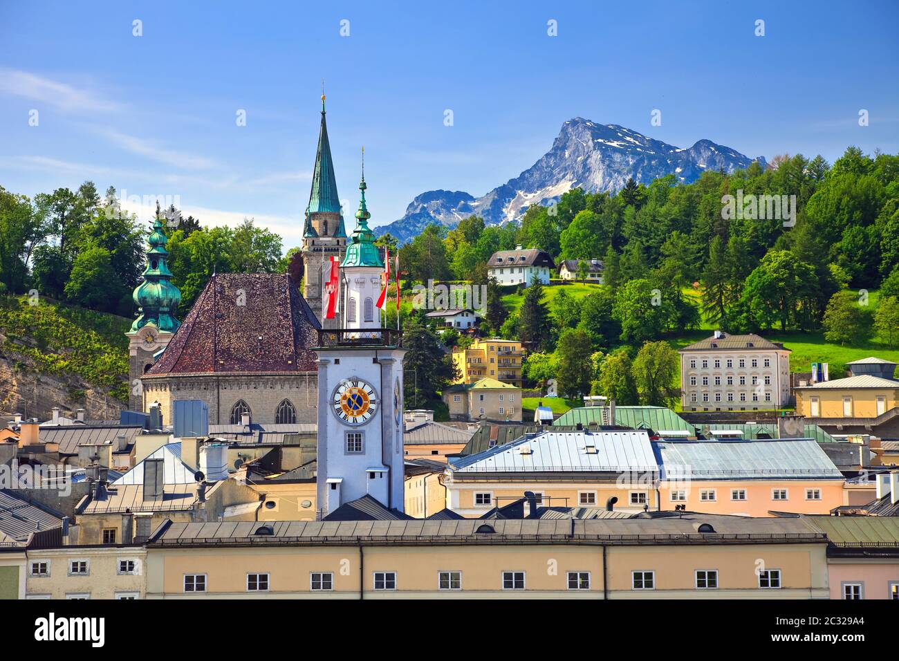 Turm des Rathauses in Salzburg Stockfoto