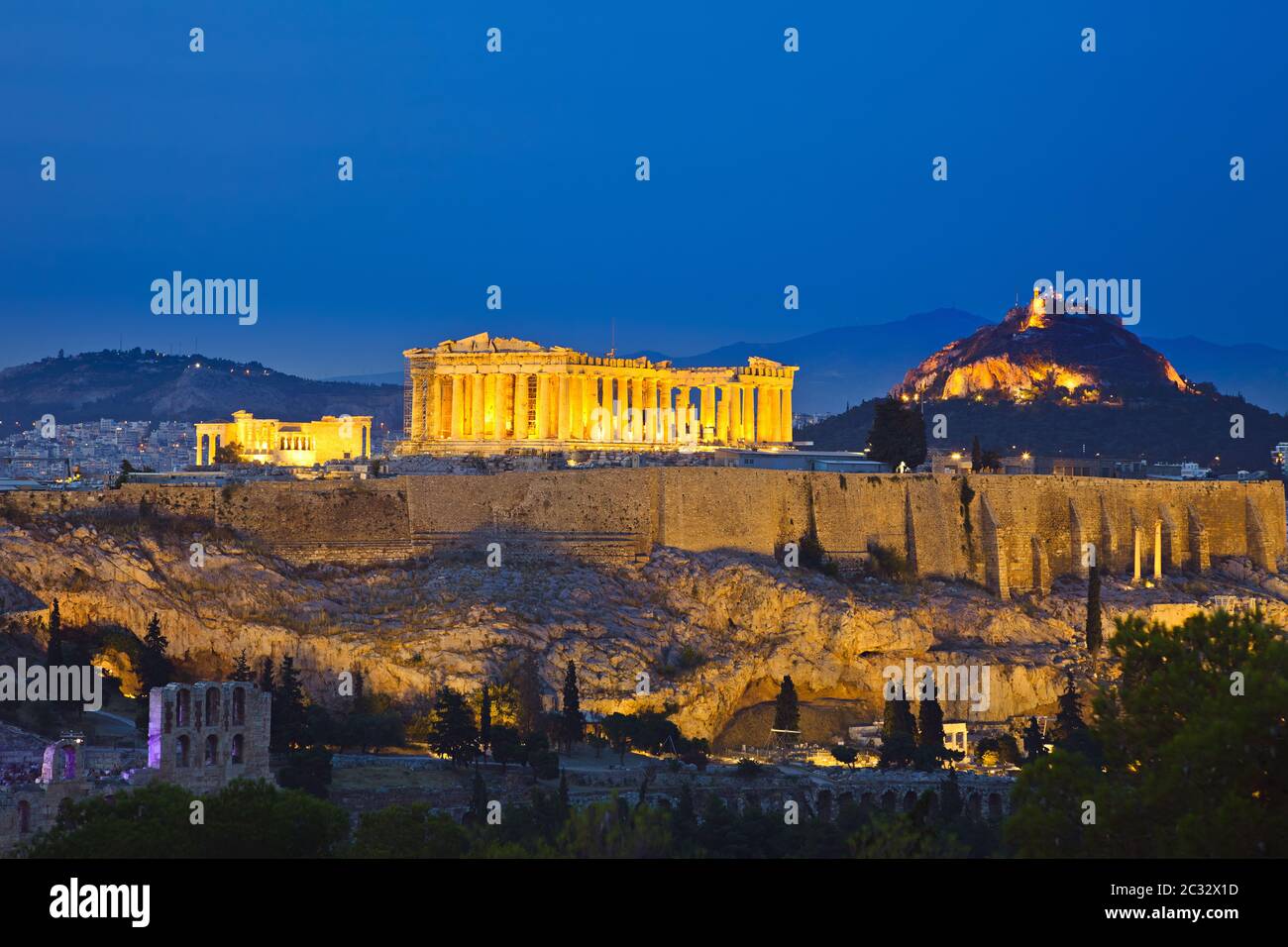 Akropolis in der Nacht, Athen Stockfoto