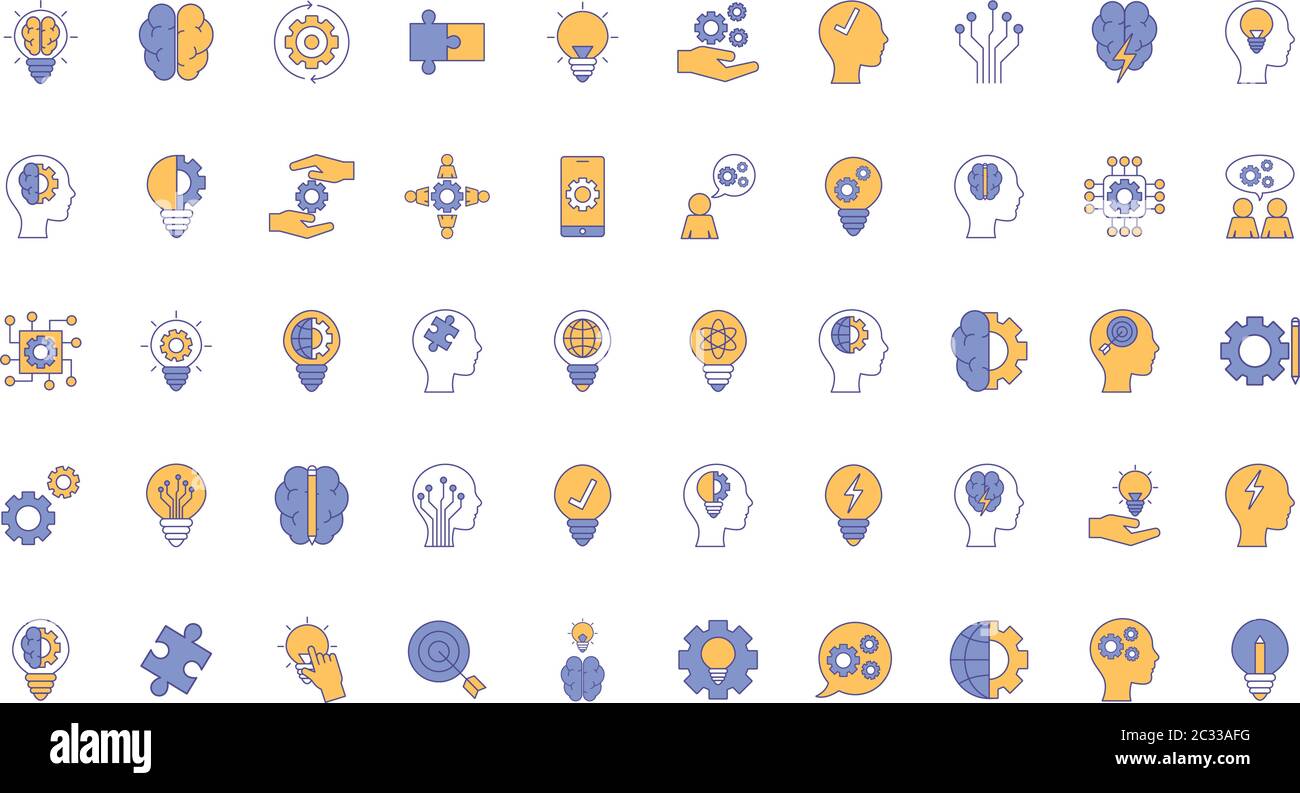 Linie und füllen Stil Icon Set Design, Innovation Idee und Kreativität Thema Vektor Illustration Stock Vektor