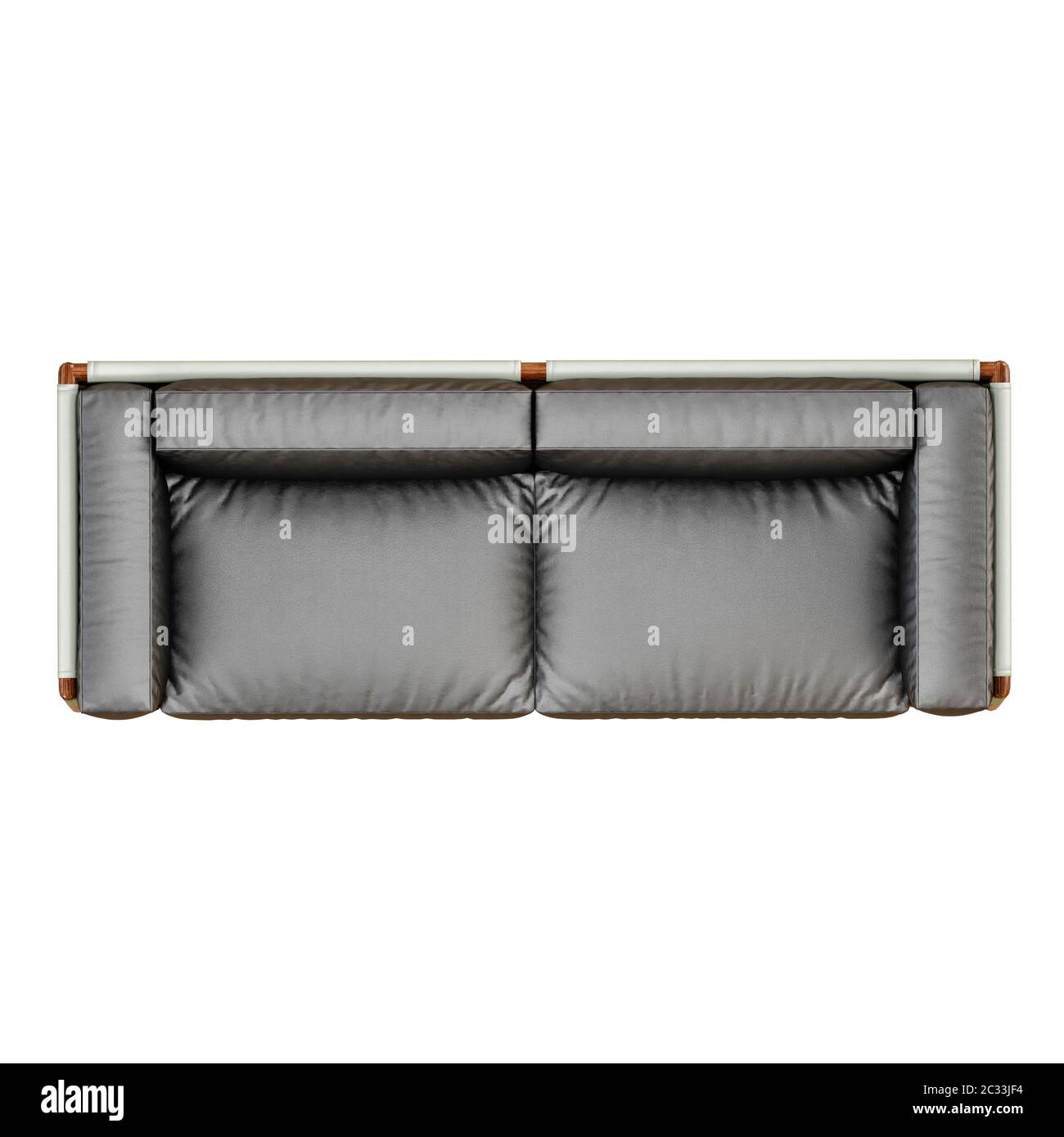 Leder weiches schwarzes Sofa mit Falten auf einem weißen Hintergrund 3d Stockfoto