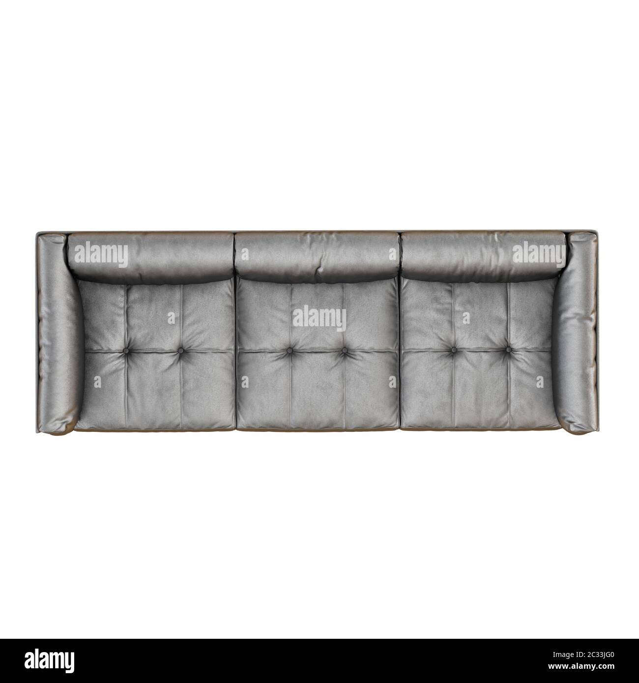 Leder weiches schwarzes Sofa mit Falten auf einem weißen Hintergrund 3d Stockfoto