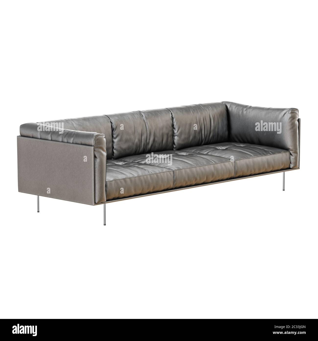 Leder weiches schwarzes Sofa mit Falten auf einem weißen Hintergrund 3d Stockfoto