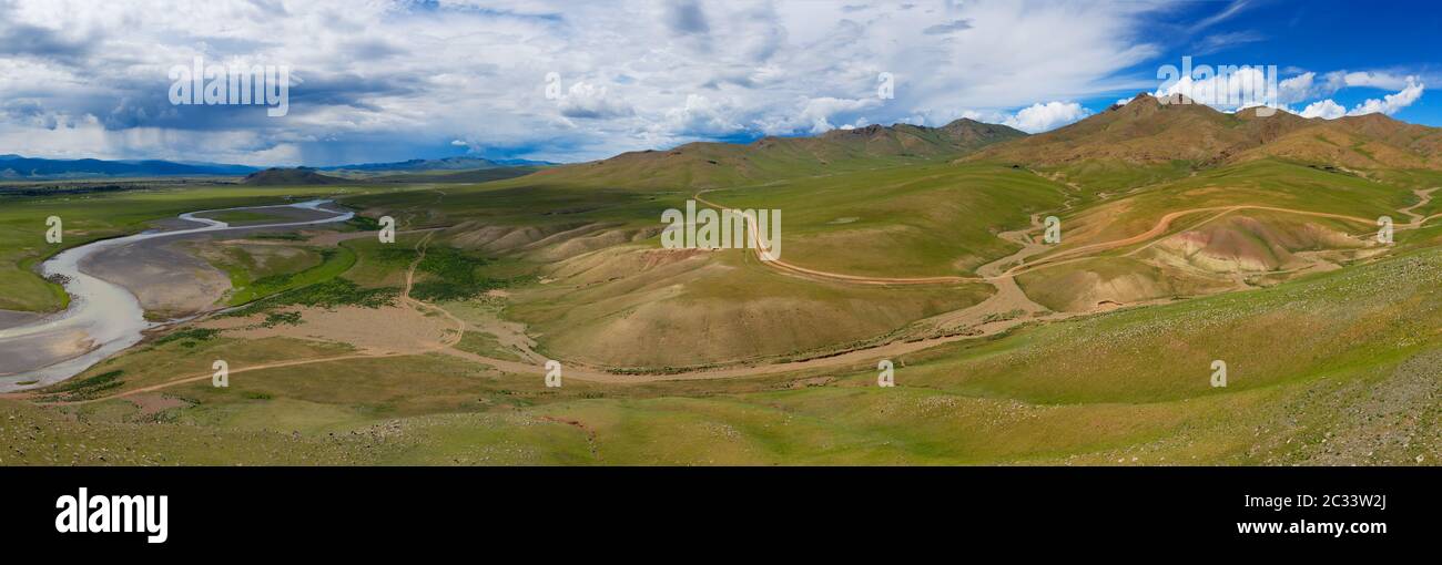 Antenne Landschaft in Orkhon Tal, Mongolei Stockfoto