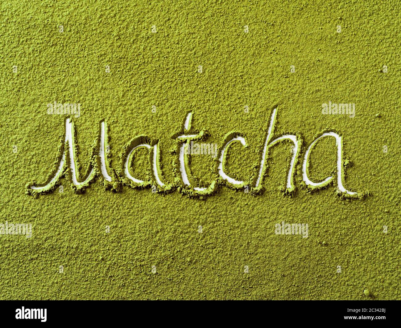 Matcha Wort über grüne Matcha-Teepulver Stockfoto
