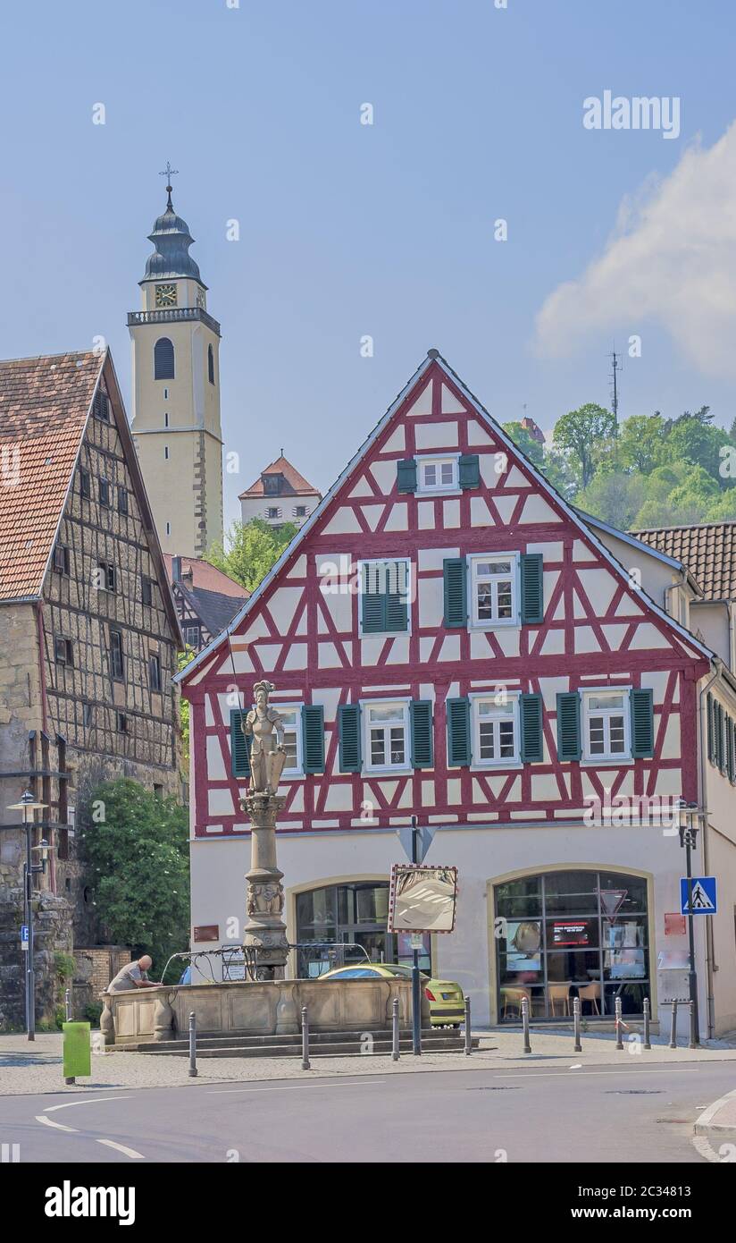Maishaus und quadratischer Brunnen, Horb am Neckar Stockfoto