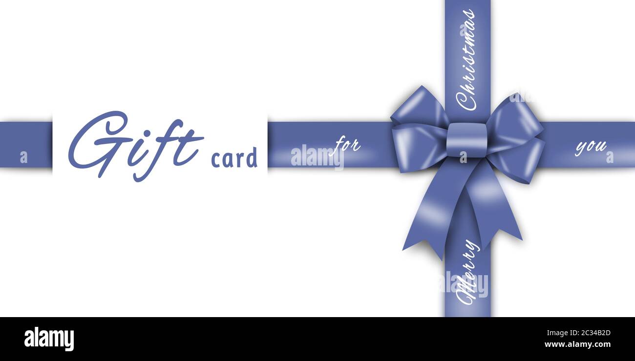 Geschenkkarte, blaues Band, blaue Schleife Stockfoto